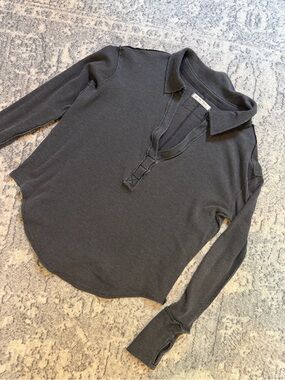 We The Free Charcoal Waffle Knit Long Sleeve Top